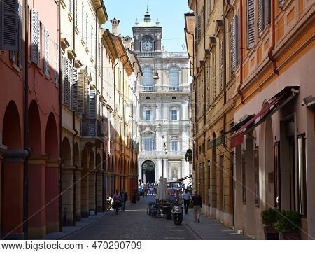 Modena - Italy - February 23, 2021: Via Farini With The Famous Military Academy