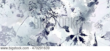 All Over Print. Neutral Tree Leaf Seamless Pattern. Leaves Trees, Shrubs Stamp Effect. Texture Spots