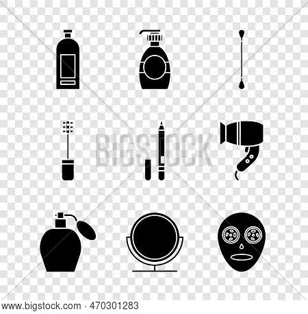Set Bottle Of Shampoo, Liquid Soap, Cotton Swab For Ears, Perfume, Round Makeup Mirror, Facial Cosme
