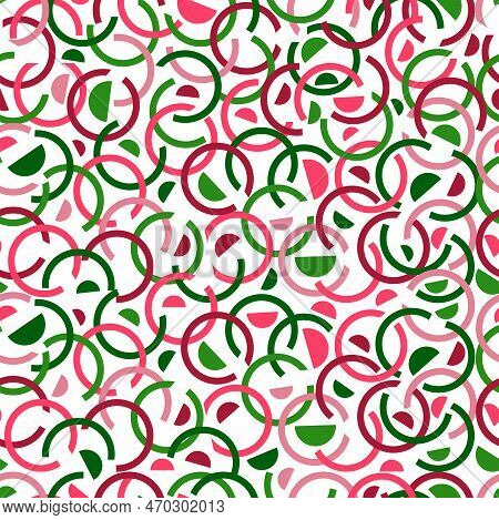 Colorful Seamless Pattern. Half Circles And Stylized Circles. Fun Colorful Line Doodle Shape Backgro