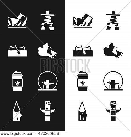 Set Canada Map, Kayak Or Canoe, Royal Ontario Museum, Inukshuk, Coffee Cup To Go, Montreal Biosphere