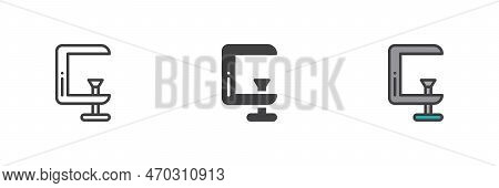C-clamp Tool Different Style Icon Set. Line, Glyph And Filled Outline Colorful Version, Outline And 