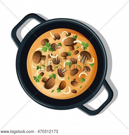 Asian Food. Vector Food. Mushroom Dish. Diet Food. Dishes For Vegans. Mushroom Roast. Vector Icon Fo