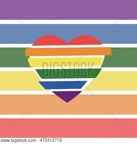 Banner With Rainbow Colors Heart Shape, Lgbti Card. Pride Flag Vector Illustration.