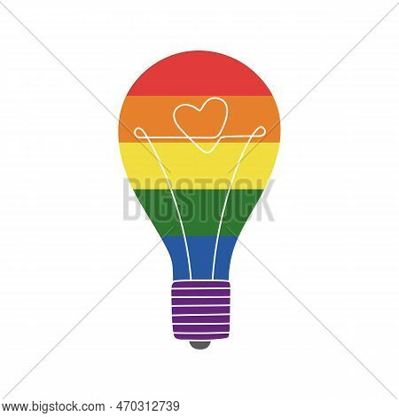 Conceptual Vector Line Bulb With Rainbow Colors For Celebration Of Lgbti Rights And Parades.