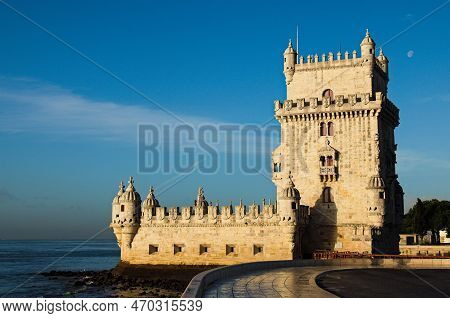 Ancient Tower Of Belem (torre De Belem) Is Notable Landmark Of Lisbon. Famous Touristic Place And Tr