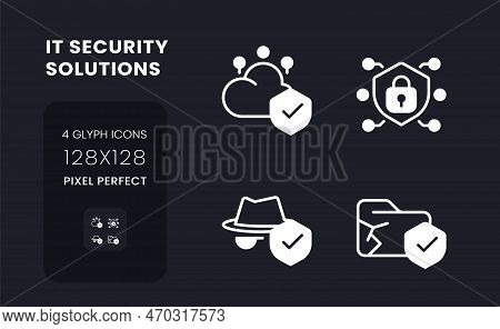 Data Security Solutions White Solid Desktop Icons Set. Cloud Computing Provider. Pixel Perfect 128x1