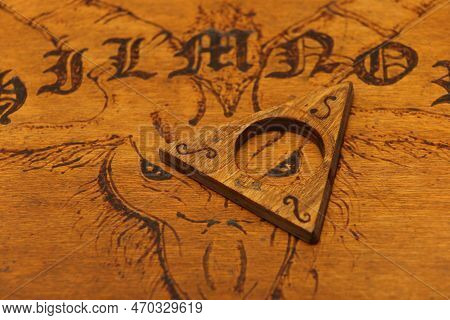 Ouija Board In Pyrographed Wood - Satanism