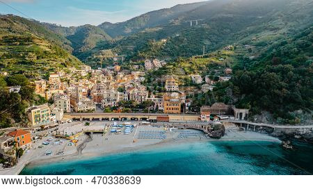 Aerial View Of Monterosso And Landscape Of Cinque Terre,italy.unesco Heritage Site.picturesque Color