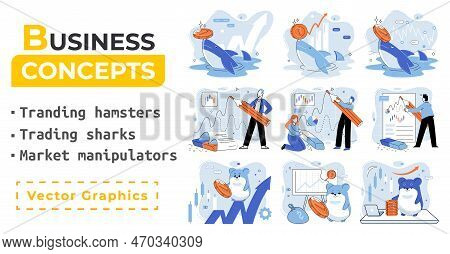 Stock Market Manipulation Concepts Set, Change Business Graph Indicator, Influence Crypto Currency P
