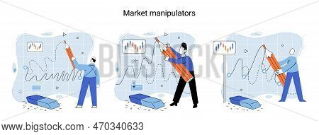 Stock Market Manipulation Concepts Set, Change Business Graph Indicator, Influence Crypto Currency P