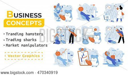 Stock Market Manipulation Concepts Set, Change Business Graph Indicator, Influence Crypto Currency P