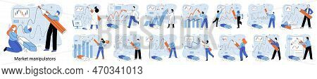 Stock Market Manipulation Concepts Set, Change Business Graph Indicator, Influence Crypto Currency P