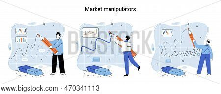 Stock Market Manipulation Concepts Set, Change Business Graph Indicator, Influence Crypto Currency P