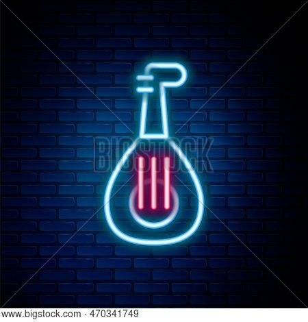 Glowing Neon Line Musical Instrument Lute Icon Isolated On Brick Wall Background. Arabic, Oriental, 