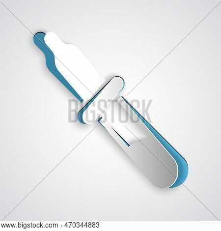 Paper Cut Pipette Icon Isolated On Grey Background. Element Of Medical, Chemistry Lab Equipment. Med