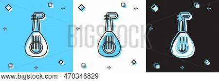 Set Musical Instrument Lute Icon Isolated On Blue And White, Black Background. Arabic, Oriental, Gre
