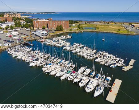 Aerial View Of Lynn Heritage State Park And Lynn Yacht Club Marina At The Coast Of Massachusetts Bay