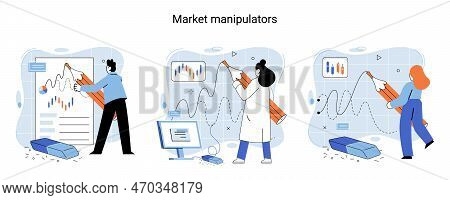 Stock Market Manipulation Concepts Set, Change Business Graph Indicator, Influence Crypto Currency P