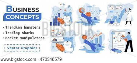 Stock Market Manipulation Concepts Set, Change Business Graph Indicator, Influence Crypto Currency P