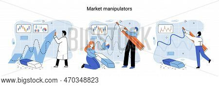 Stock Market Manipulation Concepts Set, Change Business Graph Indicator, Influence Crypto Currency P