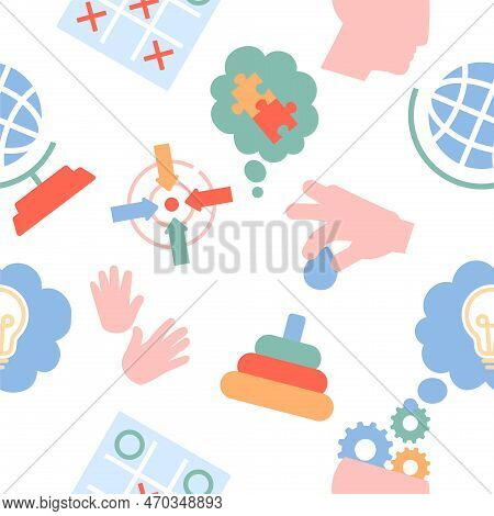 Cognitive Skills Color Seamless Pattern. Repeating Design Element For Printing On Fabric. Self Devel