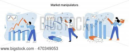 Stock Market Manipulation Concepts Set, Change Business Graph Indicator, Influence Crypto Currency P