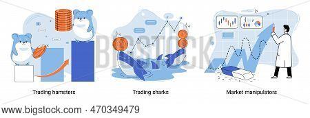 Stock Market Manipulation Concepts Set, Change Business Graph Indicator, Influence Crypto Currency P