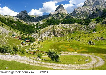 Scenic Landscape Of Mountain Valley In European Alps. Stunning View Of Mountains And Valleys In Suns