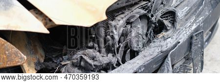 Burnt Out Car And Wiring Faults. Articles About Fire Banditry Insured Event Indemnification Concept