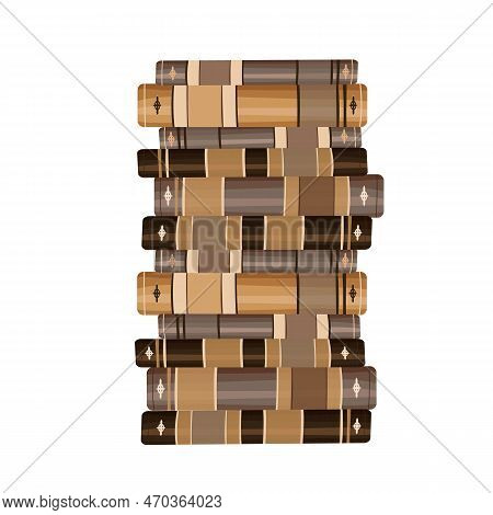 Stack Of Vintage Leather Cover Books Isolated On White Background - Three Stacked Hardcover Journals