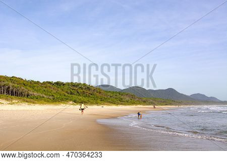 Florianopolis, Brazil - January 21, 2023 : Empty Beach In The Early Morning, The Beach Praia Da Barr