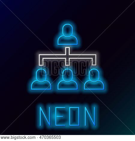 Glowing Neon Line Business Hierarchy Organogram Chart Infographics Icon Isolated On Black Background