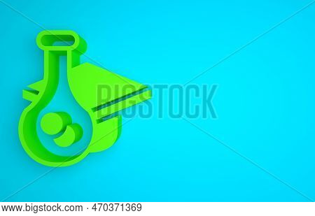 Green Graduation Cap Icon Isolated On Blue Background. Graduation Hat With Tassel Icon. Minimalism C