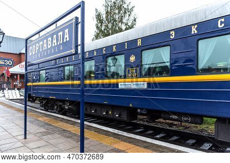 Sortavala, Russia - September 13, 2021: Tourist Retro Train Ruskeala Express On The Railway Station 