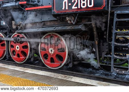 Sortavala, Russia - September 13, 2021: Tourist Retro Train Ruskeala Express On The Railway Station 