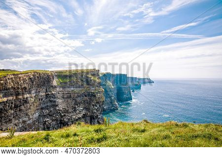 Spectacular Cliffs Of Moher Are Sea Cliffs Located At The Southwestern Edge Of The Burren Region In 