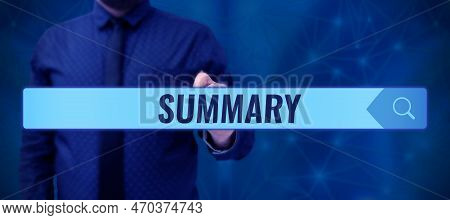 Text Showing Inspiration Summary. Concept Meaning Brief Statement Abstract Synopsis Concise Abbrevia