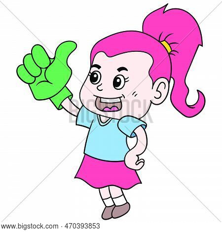 The Red Haired Woman With The Happy Face Gave A Thumbs Up, Vector Illustration Art. Doodle Icon Imag