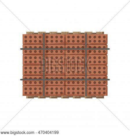 Top View Of Foundation Of Brick And Wood Vector Illustration. Cartoon Drawing Of Materials For Const