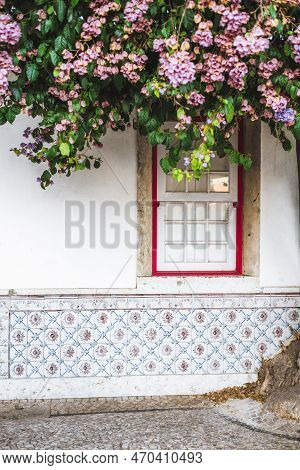 A Vertical Shot Of A House Adorned With Painted Tin-glazed Ceramic Tiles On The Bottom Wall, A Verti