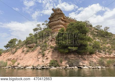 Rock Formation On The Banks Of The Ribarroja Reservoir, Catalonia, Spain
