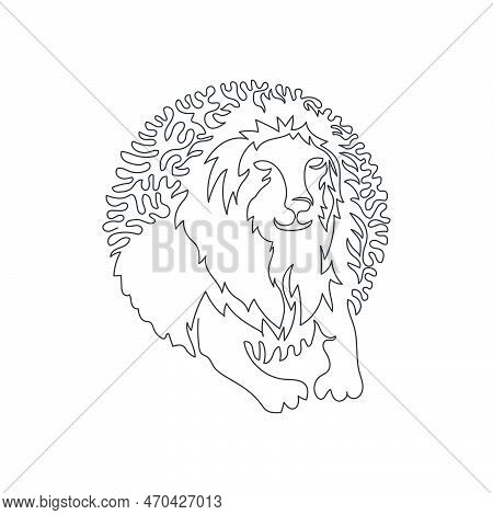Continuous Curve One Line Drawing. Lions Have Strong Bodies. Abstract Art In Circle. Single Line Edi