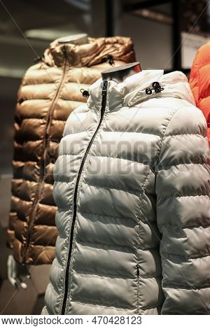 Detailed View On Down Jacket. Comfort And Warmth For Winter Season. Women's Clothing Brand New Colle