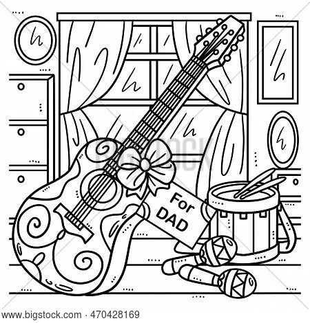 A Cute And Funny Coloring Page Of A Gift Guitar. Provides Hours Of Coloring Fun For Children. Color,