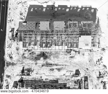 Aerial Drone View Of A Multifamily Apartment Complex Under Construction.