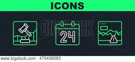 Set Line Failure Stocks Market, Online Internet Auction And Calendar Icon. Vector