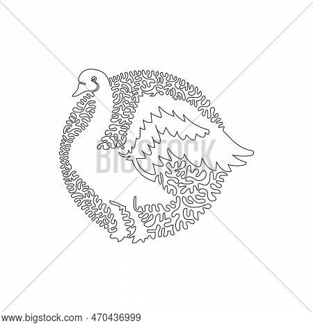 Single Curly One Line Drawing Abstract Art. Beautiful Swan Wingspan. Continuous Line Draw Graphic De