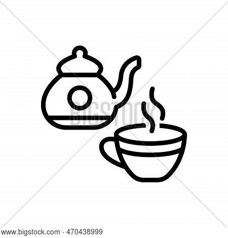 Black Line Icon For Tea Drink Refreshment Coffee Beverage Heat Tea-kettle Caddy