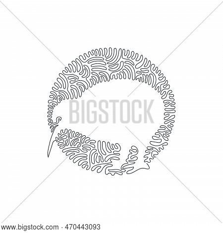 Continuous One Curve Line Drawing Of Cute Kiwi Abstract Art In Circle. Single Line Editable Stroke V